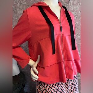 Trisha Tyler bright coral tiered hoodie jacket